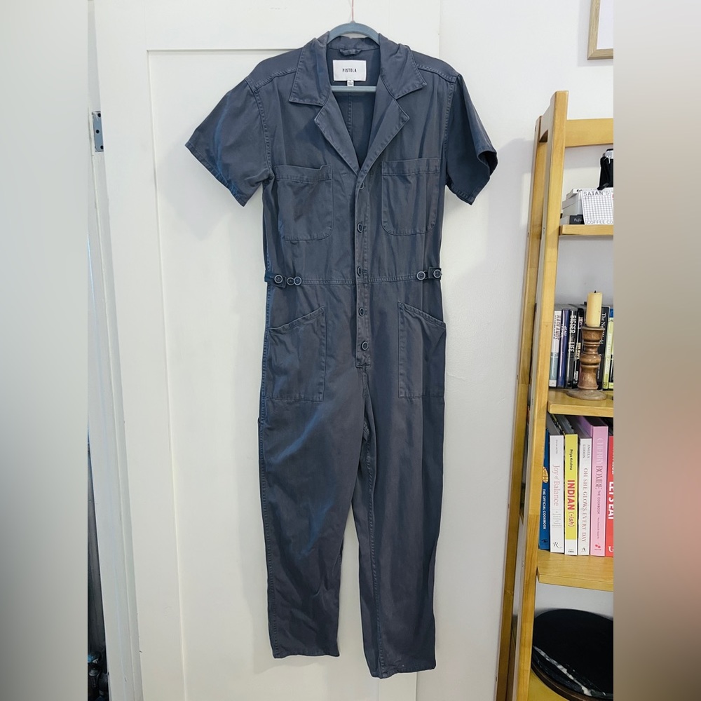 pistola charcoal gray short sleeve utility jumpsuit